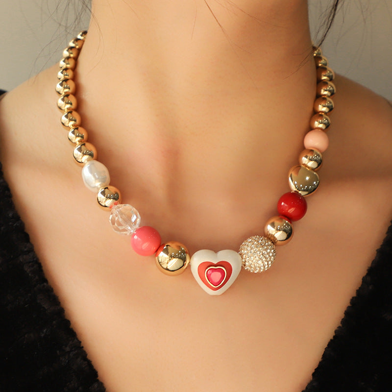 Heart Pearl Necklace and Bracelet