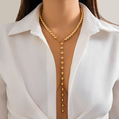 Round Beads Chain Long Necklace Women Accessories